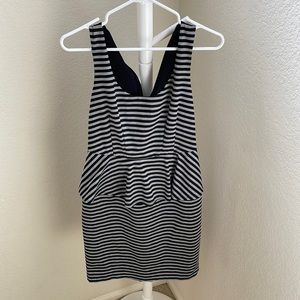 Black Grey Stripes sleeveless peplum MIDI Dress